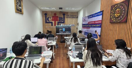 Engineers working on civil modelling and structural analysis during training in Bangkok